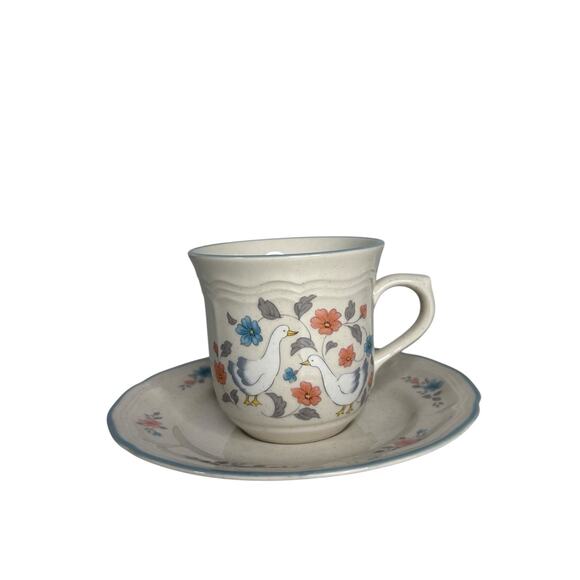 Country Classics by Action 1988 Goose Floral Cup & Saucer Set | Vintage Japan - Picture 2 of 14